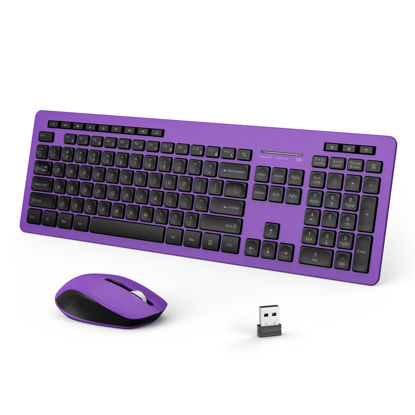 Picture of seenda Wireless Keyboard and Mouse Combo, 2.4GHz Wireless Quiet Keyboard Mouse with USB Receiver, Full Size Cute Keyboard Mouse Set for Windows Laptop Computer Desktop, Black and Purple