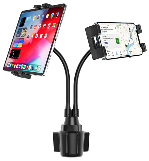 Picture of YOOZ Dual Car Tablet Mount for Cup Holder, Gooseneck Car Cupholder Tablet Holder with Strong Long Arm 10" for 4-12.9" Devices, iPad Pro Air Mini, Galaxy Tabs, Huawei, iPhone, Tablets & Phones