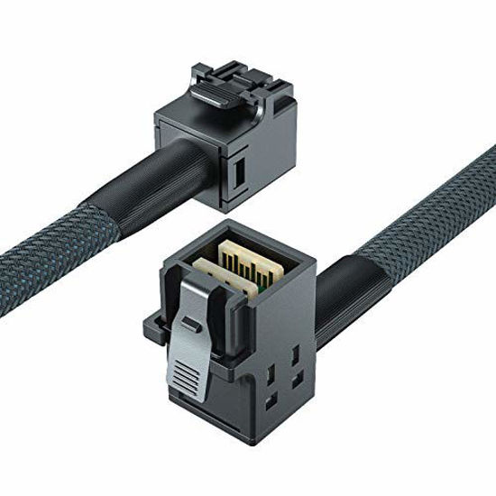 Picture of Internal Mini SAS HD SFF-8643 to SFF-8643 Cable, 12G, 100-Ohm, Straight to Right Angle, 0.75-m