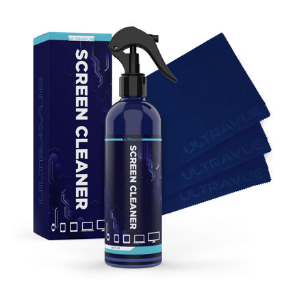 Picture of Ultravue TV Screen Cleaner Kit- All in One Screen Cleaner- Ideal for Computer Monior, LED, LCD, Ipad, Laptops, Smartphones, & Touchscreens- 16oz Bottle & 3 Microfiber Cleaning Cloths