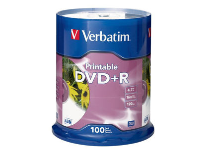 Picture of Verbatim DVD+R 4.7GB 16X White Inkjet Printable - 100pk Spindle