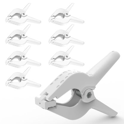 Picture of LimoStudio 8 PCS White Adjustable Heavy Duty Clip for Muslin/Paper Photo Backdrop Background Clamps, 4.5 inch with Camera Adapter Clamps, AGG3356