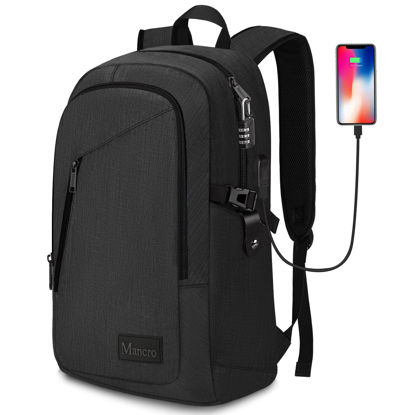 Picture of Mancro Business Travel Laptop Backpack, Anti Theft Slim Laptop Bag with USB Charging Port for Men and Women, Tech Computer Bag Fits 15.6 Inch Laptop and Notebook (Black)