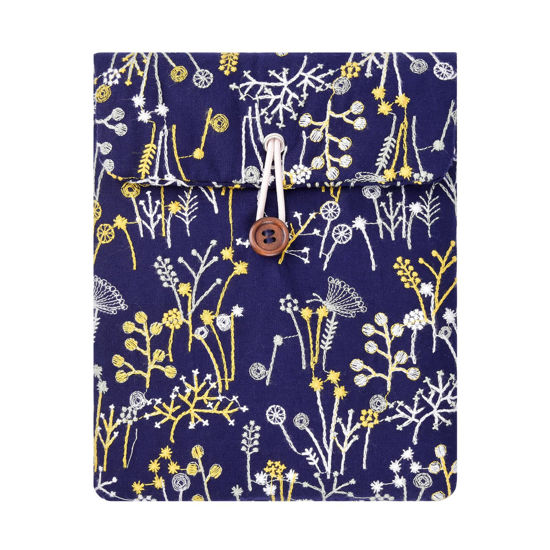 Picture of Embroidery Water Plants Sleeve Pouch for 6.8-7 Inch eBook/E-Reader/Kindle Paperwhite (Navy Blue)