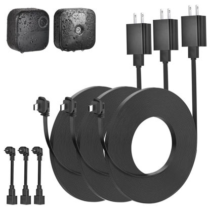 Picture of 3pack 30ft Weatherproof Power Cable and Adapter for Blink Outdoor 4 (4th Gen), Blink Outdoor/Indoor (3rd Gen)& XT/XT2, Flat Power Cord with Micro USB Adapter, No More Battery Change, 24 Hours Charging