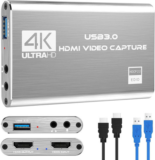 Picture of 4K HDMI Video Capture Card, USB3.0 1080P 60FPS Video Recorder, Nintendo Switch Capture Card for Streaming Gaming and Broadcasting, Works with Xbox Series X/S, Xbox One X/S, PS4, PS5, OBS, Camera, PC