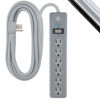 Picture of GE 6-Outlet Surge Protector, 20 Ft Extension Cord, Power Strip, 800 Joules, Flat Plug, Twist-to-Close Safety Covers, UL Listed, Gray, 62458