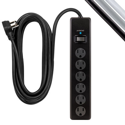 Picture of GE 6-Outlet Surge Protector, 20 Ft Extension Cord, Power Strip, 800 Joules, Flat Plug, Twist-to-Close Safety Covers, Protected Indicator Light, UL Listed, Black, 50769