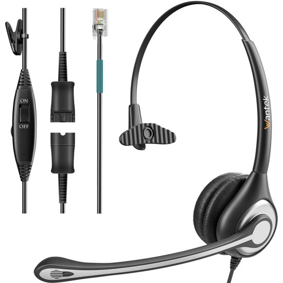 Picture of Wantek Corded Office Telephone Headset RJ9 with Noise Cancelling Mic and Quick Disconnect Compatible with Polycom VVX310 VVX311 VVX410 VVX411 Shoretel 230 480 Avaya 1408 1416 5410 Mitel 5220(600QS3)