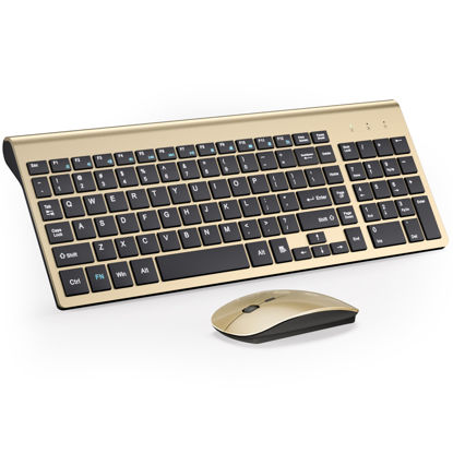 Picture of TopMate Wireless Keyboard and Mouse Ultra Slim Combo, 2.4G Silent Compact USB Mouse and Scissor Switch Keyboard Set with Cover, 2 AA and 2 AAA Batteries, for PC/Laptop/Windows/Mac - Gold Black