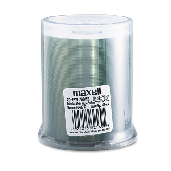 Picture of Maxell CD-R Discs 700MB/80 min 48x Spindle Printable Matte White 100/Pack MAX648720