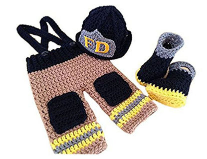 Picture of Pinbo Baby Photography Prop Crochet Knitted Firefighter Fireman Hat Pants Shoes