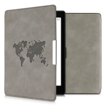 Picture of kwmobile Cover Compatible with Kobo Aura ONE Cover - eReader Case - Travel Outline Grey