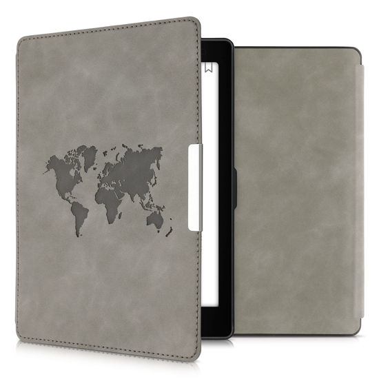 Picture of kwmobile Cover Compatible with Kobo Aura ONE Cover - eReader Case - Travel Outline Grey