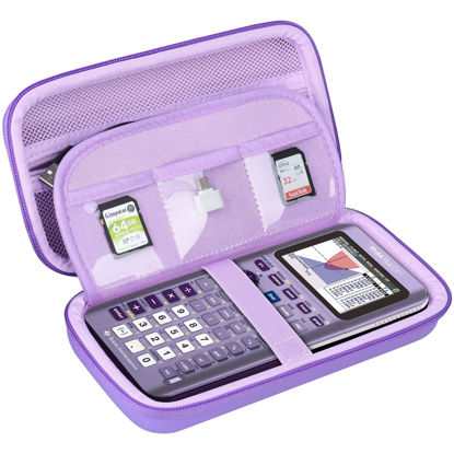 Picture of BOVKE Hard Calculator Case for Texas Instruments TI-84 Plus CE Color Graphing Calculator/TI-84 Plus/TI-83 Plus CE, Extra Zipped Pocket for USB Cables, Charger, Manual and More, Purple