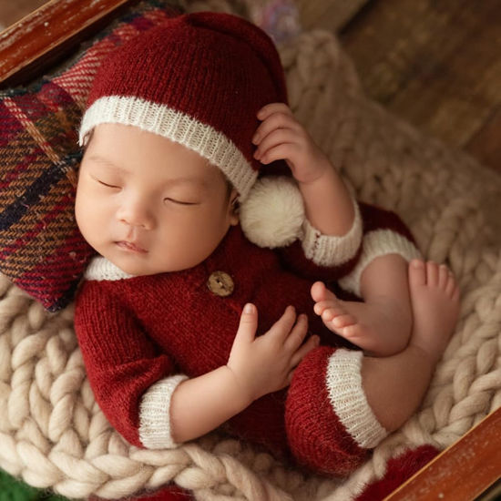 Picture of Ylsteed Christmas Newborn Photography Outfits Girl Newborn Boy Photoshoot Outfits Santa Claus Rompers Newborn Photography Props Crochet Knit Set Soft Mohair Fabric