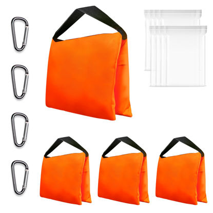 Picture of EMART Heavy Duty Sandbag Photo Studio Weight Bag Saddlebag Design for Photography Stand Light Stand Tripod, Outdoor Patio, Sports, Photo Sets, Film Sets, Live Productions -4 Packs Set(Orange)