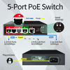 Picture of STEAMEMO 5 Port AI PoE Switch (4 POE Ports +1 Uplink), 802.3af/at PoE 100Mbps, 52W Built-in Power, Extend to 250Meter, Unmanaged Metal Plug and Play