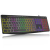 Picture of Computer Keyboard Wired,7-Color Rainbow LED Backlit, Quiet Light Up Keyboard with Multimedia Keys,Low Profile Chiclet Keys,Large Number Pad,Spill-Resistant, Anti-Wear Letters for Windows Mac PC Laptop