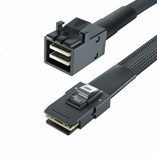 Picture of H!Fiber.com 12G Internal Mini SAS HD SFF-8643 to SFF-8087 Cable, 0.45m Internal Mini SAS to Mini SAS Cable, 36 Pin, with Sideband, 100 Ohm, Flexible, Support RAID, PCIE Controller, 0.45-Meter(1.48ft)