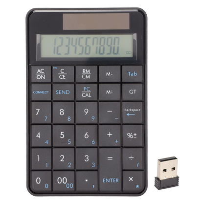 Picture of Portable 2.4GHz Calculator Number Pad with Receiver, 29 Keys 2 in 1 USB Keyboard Calculator, Mini Solar Power Smart Keypad and Office Calculators with Display