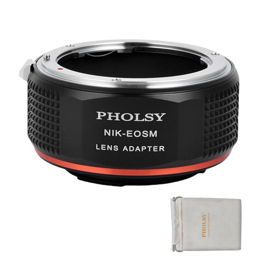 Picture of PHOLSY Lens Mount Adapter Nikon F to EF-M Compatible with Nikon F AI AIS AF AF-I AFS Lens to Canon EF-M (EOS M) Mount Camera Body EOS M, M2, M3, M5, M6, M10, M50, M100, M200, M50 II, M6 II, F to EOSM