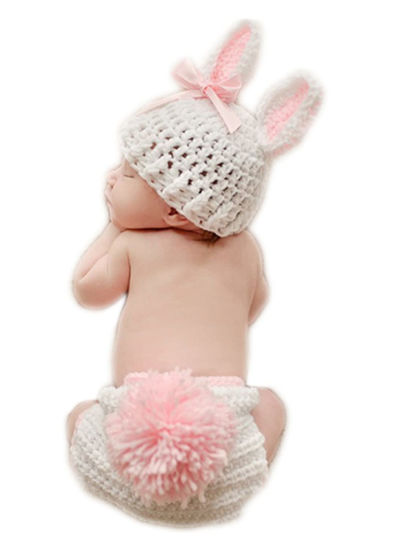 Picture of Newborn Baby Bunny Rabbit Crochet Knitted Photography Props Newborn Baby Outfits Diaper Costume (White)