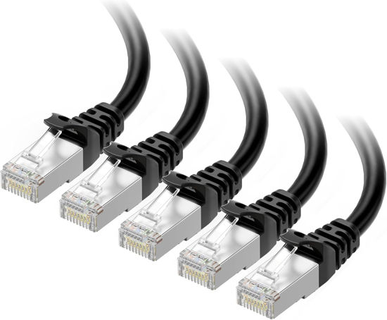 Picture of Cable Matters 10Gbps 5-Pack Snagless Short Shielded Cat6A Ethernet Cable 5 ft (SSTP, SFTP Shielded Ethernet Cable, Shielded Cat6 Cable, Cat 6 Shielded Network Cable) in Black