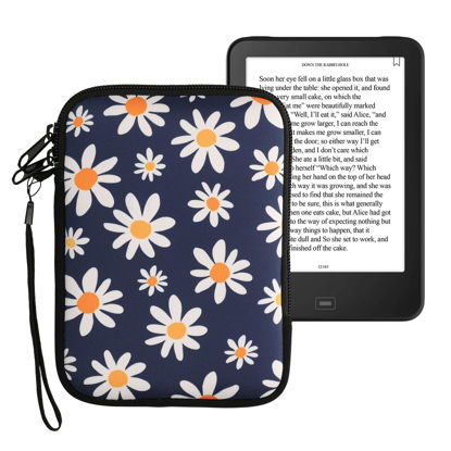 Picture of kwmobile Neoprene e-Reader Pouch Size 6" eReader - Universal eBook Sleeve Case with Zipper, Wrist Strap - Blue/White/Yellow