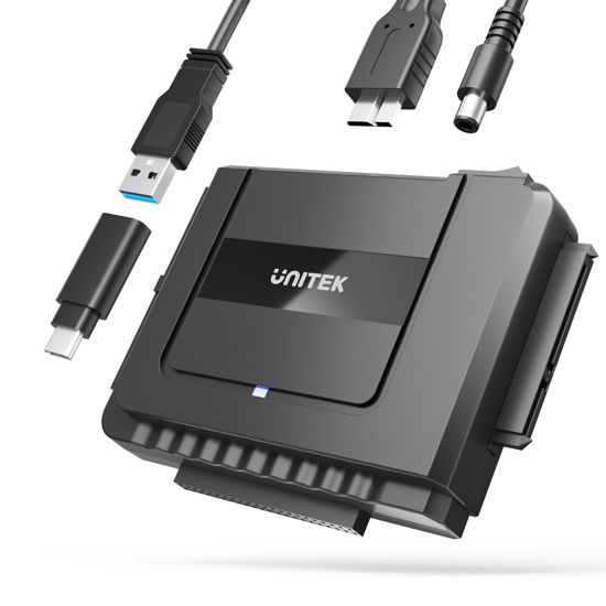 Picture of Unitek USB C to SATA IDE Adapter - External Hard Drive Adapter Converter Kit for Universal 2.5/3.5 inch HDD/SSD Hard Drive Disk, DVD-ROM/CD-ROM/CD-RW, with USB A Connector & 12V/2A Power Adapter