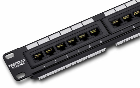 Picture of TRENDnet 24-Port Cat6 Unshielded Patch Panel, Wallmount or Rackmount, Compatible with Cat3,4,5,5e,6 Cabling, For Ethernet, Fast Ethernet, Gigabit Applications, Black, TC-P24C6