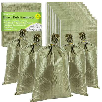 Picture of MAQIHAN Empty Sand Bags - 8PCS Green Woven Polypropylene Heavy Duty Tear Resistant Sandbags for Hurricane Sand Bags for Flooding Construction Project Storing Dry Materials