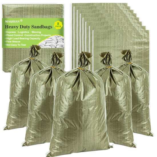 Picture of MAQIHAN Empty Sand Bags - 8PCS Green Woven Polypropylene Heavy Duty Tear Resistant Sandbags for Hurricane Sand Bags for Flooding Construction Project Storing Dry Materials