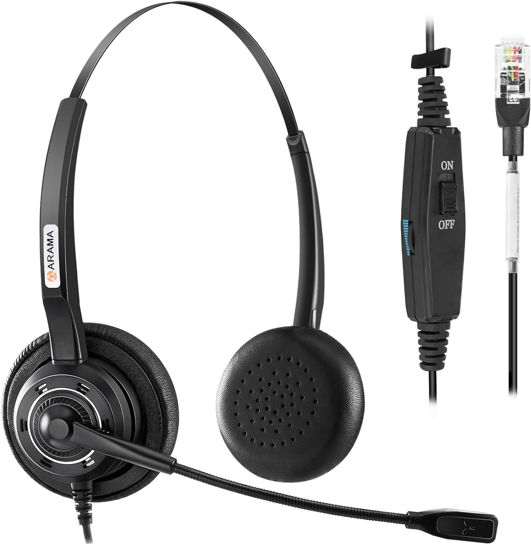 Picture of Arama RJ9 Phone Headset with Noise-Canceling Mic & Volume Mute Control Telephone Headset Compatible with Polycom Mitel Fanvil HUWEI Shoretel NEC Siemens Aastra Plantronics Landline Phones