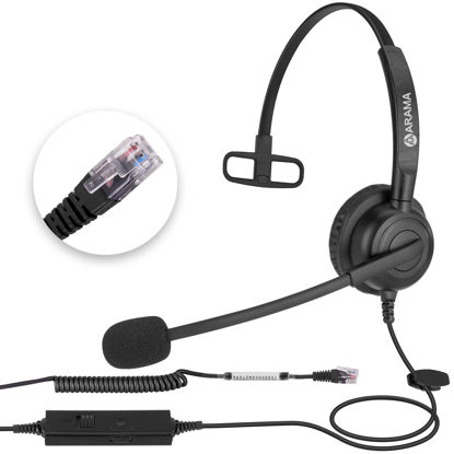 Picture of Arama RJ9 Telephone Headset with Noise Canceling Mic & Corded Office Phone Headset Compatible with Polycom Plantronics ShoreTel Toshiba Digium Nortel Landline Phones(A600S)