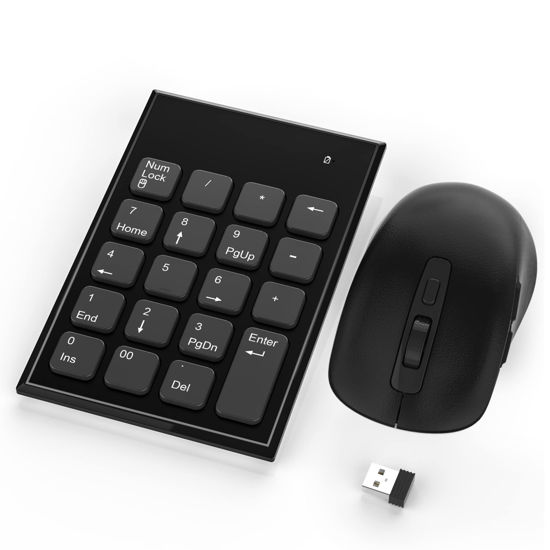 Picture of Wireless Number Pad and Mouse Combo,2.4G 19 Keys USB Wireless Numeric Keypad,3 Adjustable Silent Mouse Speeds DPI 800/1200/1600,Set for Laptop,Notebook,Desktop,PC Computer-Use One USB Receiver