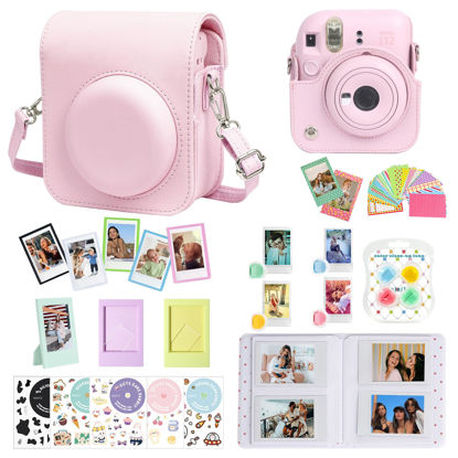 Picture of CAIYOULE Accessories for Fujifilm Instax Mini 12 Instant Camera, Accessory Bundle Include PU Leather 12 Case, Mini Picture Album, Frames, DIY Stickers, Color Filter (No Camera) - Blossom Pink