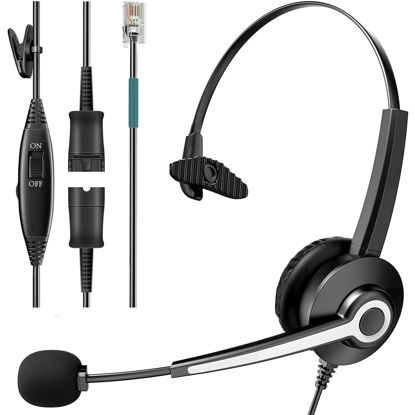 Picture of Monaural Corded Telephone Headset, with Noise Canceling Mic + Quick Disconnect for 2465 2564 480 6402D A100 S10 300 301 430 DTU-8 DTU-16 5010 5020 and Other Office Landline Deskphones(W681QRJ)