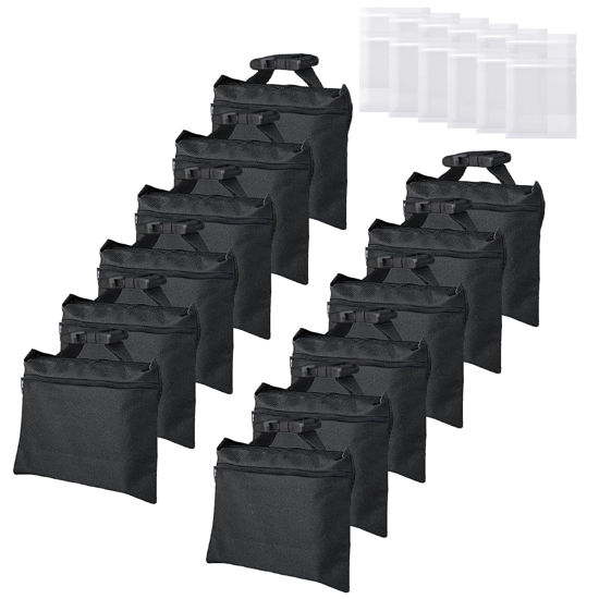 Picture of ifkdnr 12 Packs Sandbags with 12 PE Bags, Heavy Duty Sand Bags, Sand Bags for Weight with Zipper and Buckle Straps for Support Light Stand, More 2/4/6/8/10/12 Packs Sand Bag to Choose.