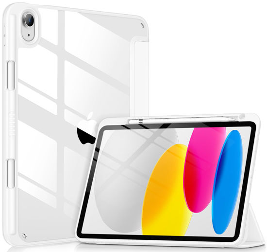 Picture of DTTOCASE for iPad 10th Generation Case 2022, 10.9 Inch Case with Clear Transparent Back and TPU Shockproof Frame Cover [Built-in Pencil Holder, Support Auto Sleep/Wake] -White