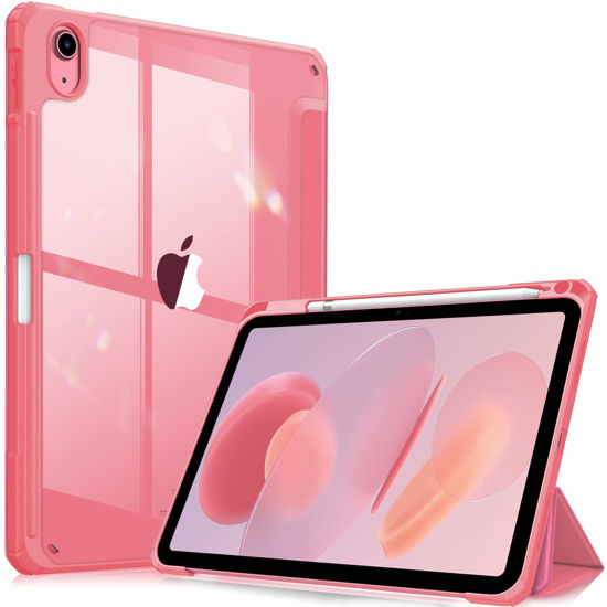 Picture of Fintie Hybrid Slim Case for iPad 10th Generation 10.9 Inch Tablet (2022 Model) - [Built-in Pencil Holder] Shockproof Cover with Clear Transparent Back Shell, Auto Wake/Sleep, Pink