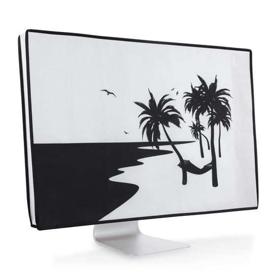 Picture of kwmobile Computer Monitor Cover Compatible with 27-28" Monitor - Relax in Hammock Black/White