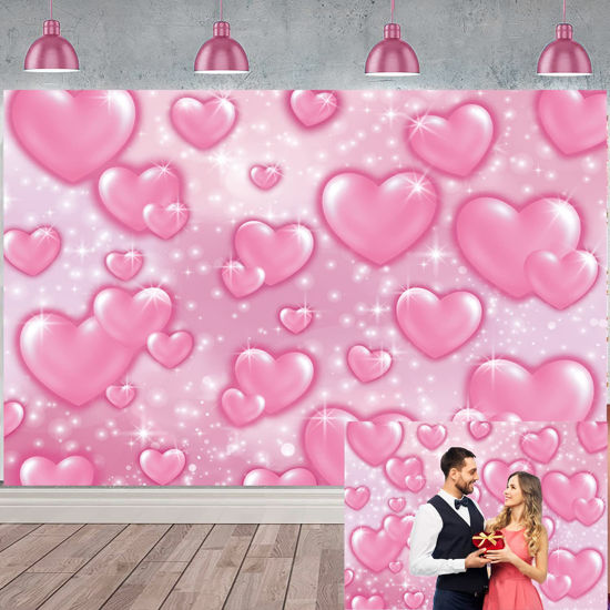 Picture of WDA Early 2000s Photo Photography Backdrop Pink Heart Romantic Valentine's Day Background Girl Birthday Party Decoration Banner Shooting Studio Props (7x5FT)