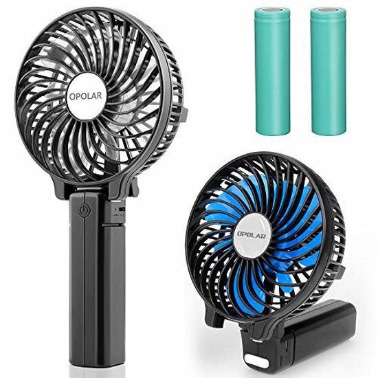 Picture of OPOLAR Small Hand Held Battery Fan, Rechargeable Portable Travel Fan with 2200mAh Battery, Foldable, 3 Settings, Powerful Airflow, Ideal for Trip, Disney, Football Game Use- (Total 2 Batteries)