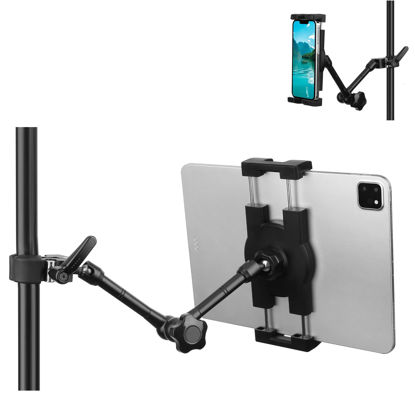 Picture of Mippko Tablet Holder for Microphone Stand and Mic Music Stand,Compatible with 4.7~12.9 inch iPad/Nexus/LG G Pads/e-Reader/iPhone,Multi Angle Adjustable 10 inch Long Aluminum Alloy Mount