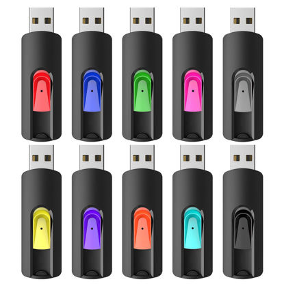 Picture of RAOYI 10 Pack 32GB USB Flash Drives Slide Retractable Memory Stick Bulk USB 2.0 Thumb Drive Jump Drive Zip Drive USB Sticks Data Storage Backup for PC Mac (32G, 10 Mixed Color)