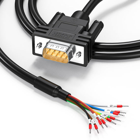 Picture of JUXINICE DB9 Male Connector to Bare Wire with Cable Mark and Terminal 10FT, D-SUB 9 PIN Breakout Board Without Welding, Suitable for RS232 RS485 RS422 Communication Protocol of DB9 Serial Cable-Black