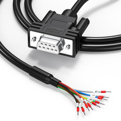 Picture of DB9 Female Connector to Bare Wire with Cable Mark and Terminal 10FT, D-SUB 9 PIN Breakout Board without Welding, Suitable for RS232 RS485 RS422 Communication Protocol of DB9 Serial Cable-Black