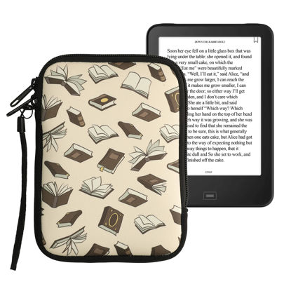 Picture of kwmobile Neoprene e-Reader Pouch Size 6" eReader - Universal eBook Sleeve Case with Zipper, Wrist Strap - Beige/Brown/Gold