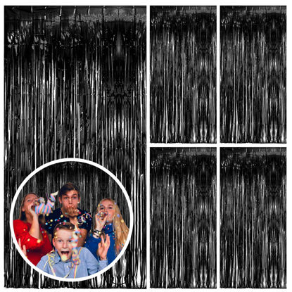 Picture of 5 Pack Black Party Streamers Backdrop Tinsel Foil Fringe Curtains Halloween Party Decorations Birthday Wednesday Twilight Party Decorations Graduation Wizard Party Supplies